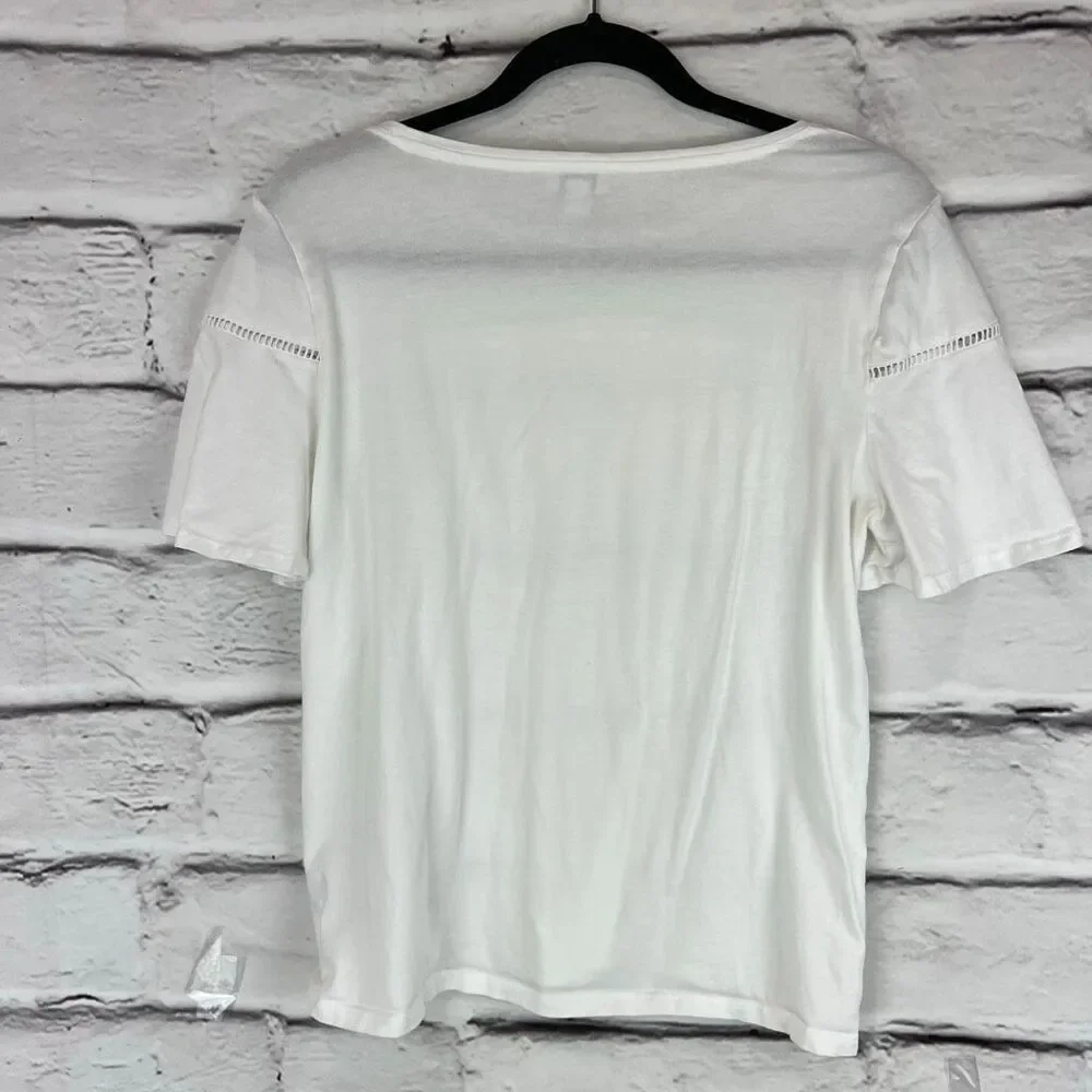 J.Crew Women's White Short Sleeve T-Shirt Size M Ladder Trim - Picture 7 of 8
